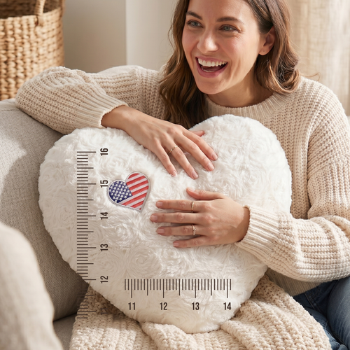 DaDa Bedding Collection Handmade in USA Faux Fur and Sherpa Heart Pillow - Cozy & Decorative Cushion with USA Flag Design - Made in USA - Perfect for Home Decor & Patriotic 4th of July Decor